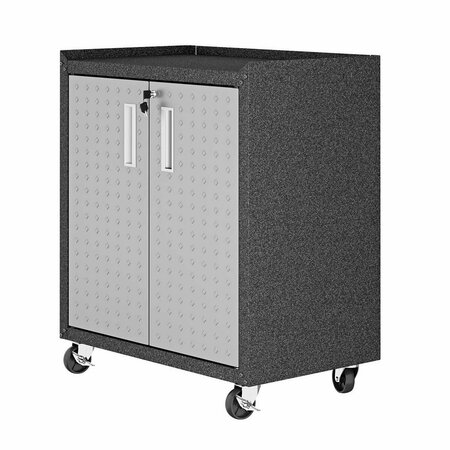 DESIGNED TO FURNISH Textured Metal Garage Mobile Cabinet with 2 Adjustable Shelves in Grey, 31.5 x 30.3 x 18.2 in. DE2616380